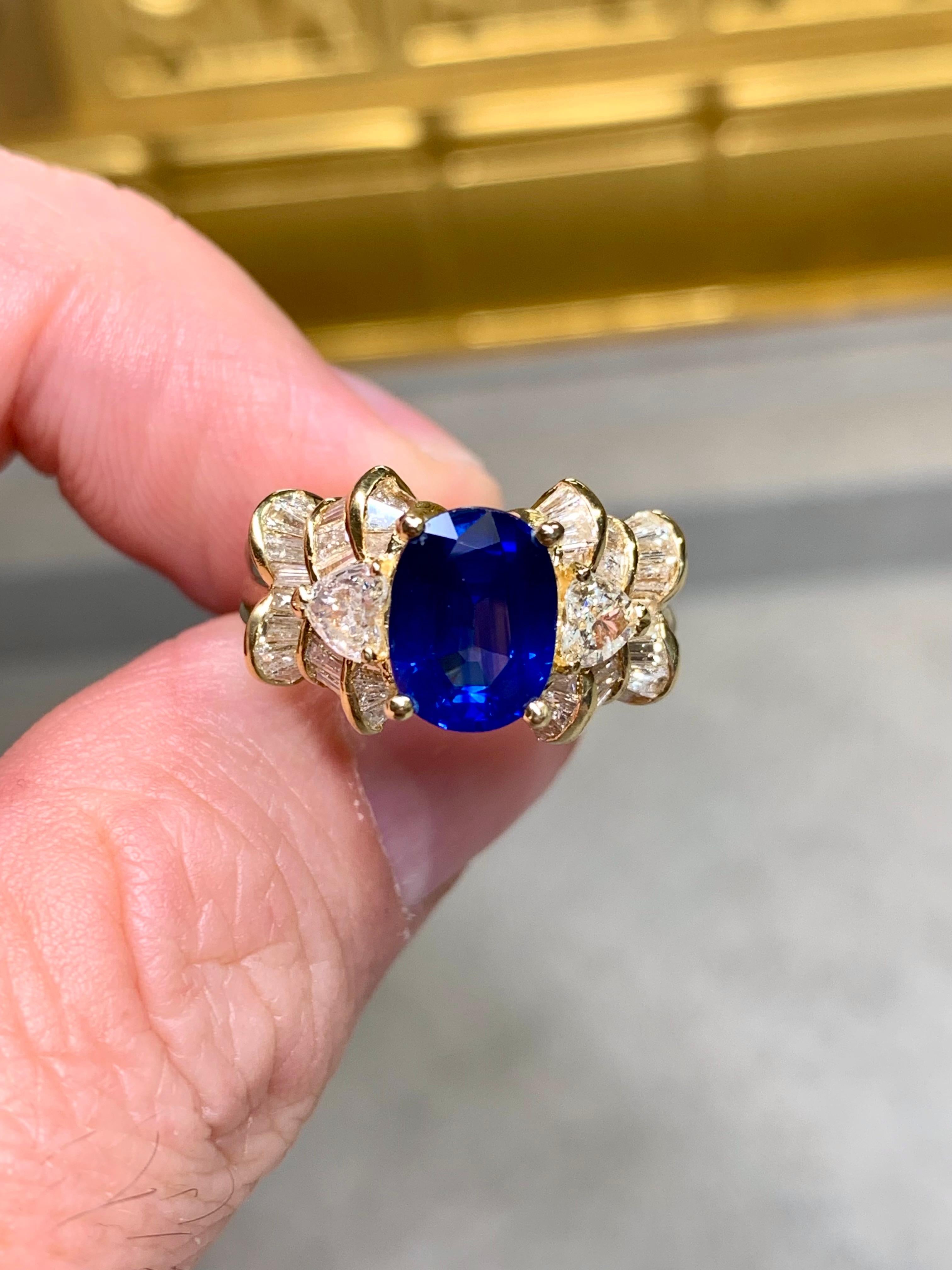 Estate Oval Sapphire Heart Baguette Diamond Cocktail Cluster Ring 5.63cttw For Sale 1