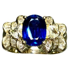 Estate Oval Sapphire Heart Baguette Diamond Cocktail Cluster Ring 5.63cttw 