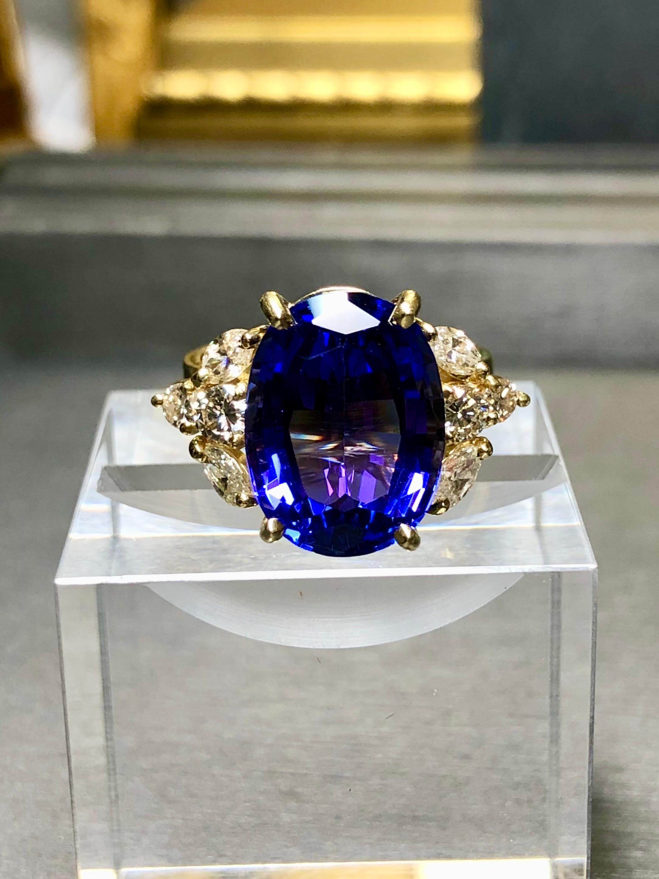 Estate 18K Oval Tanzanite Marquise Diamond Cocktail Ring 8.50cttw Sz 7 For Sale 4