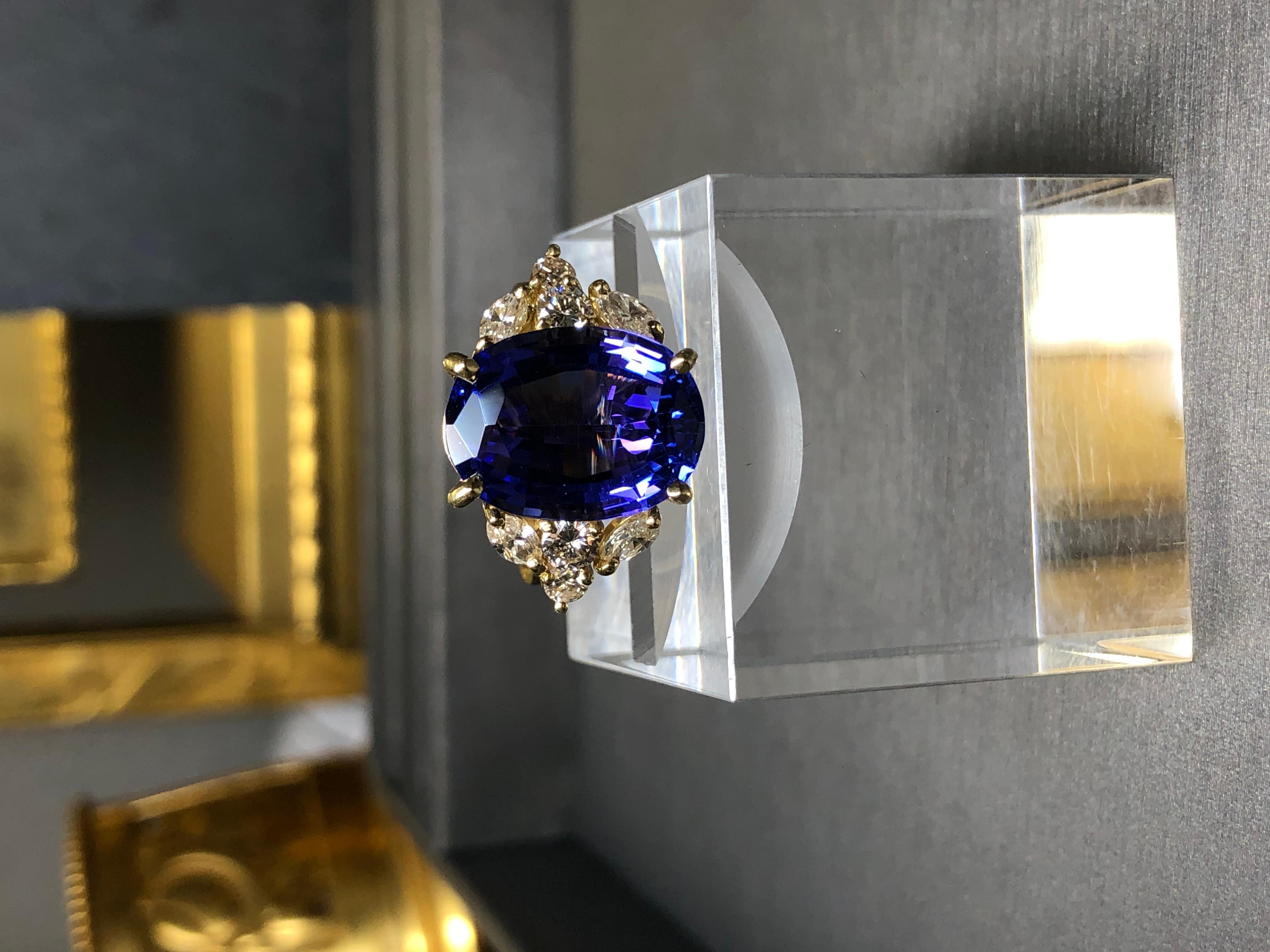 Estate 18K Oval Tanzanite Marquise Diamond Cocktail Ring 8.50cttw Sz 7 For Sale 5