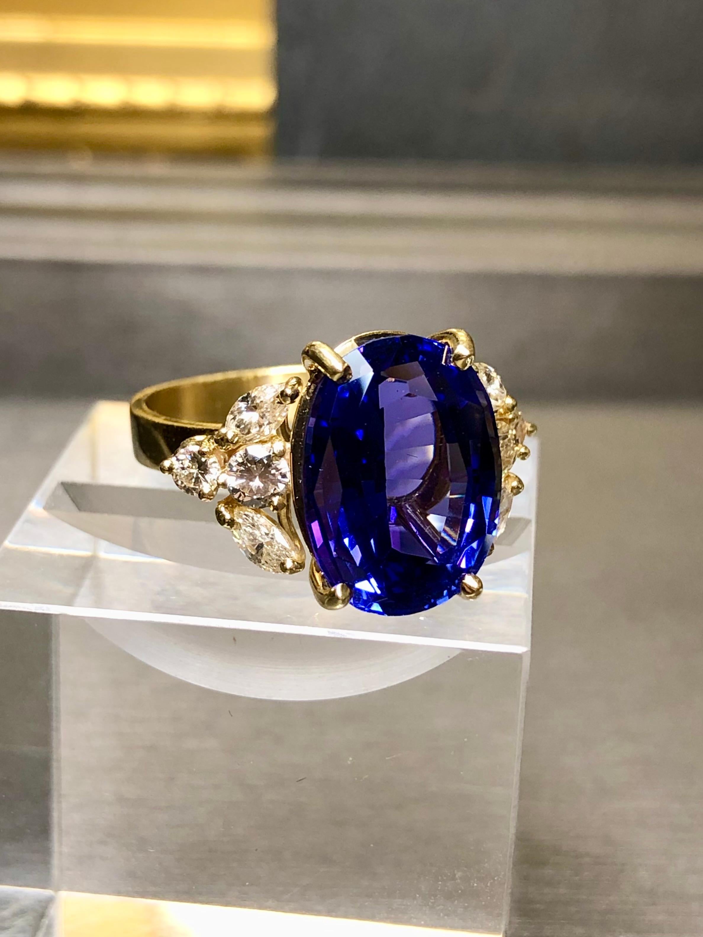 Estate 18K Oval Tanzanite Marquise Diamond Cocktail Ring 8.50cttw Sz 7 For Sale 6