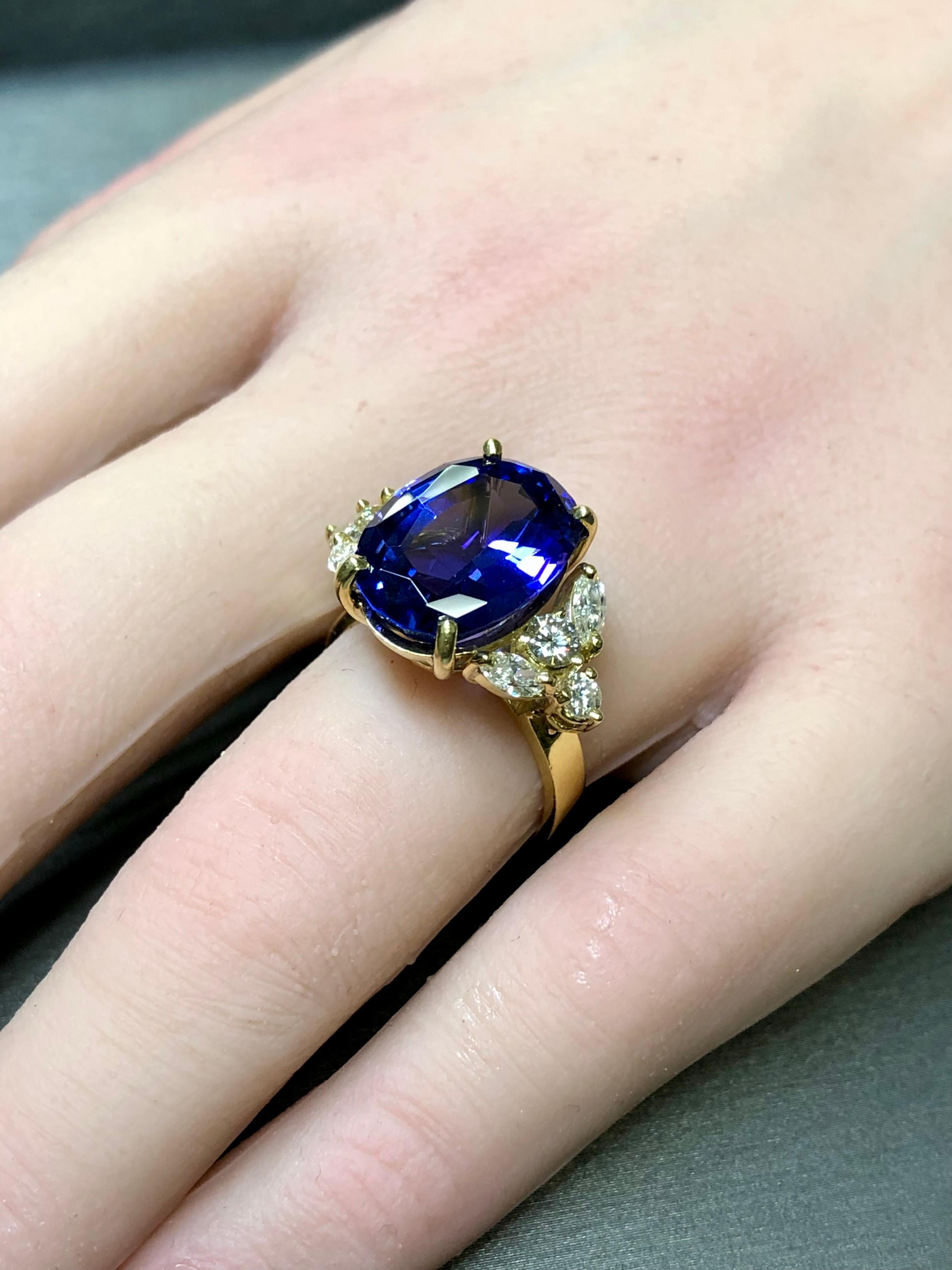 Estate 18K Oval Tanzanite Marquise Diamond Cocktail Ring 8.50cttw Sz 7 For Sale 7