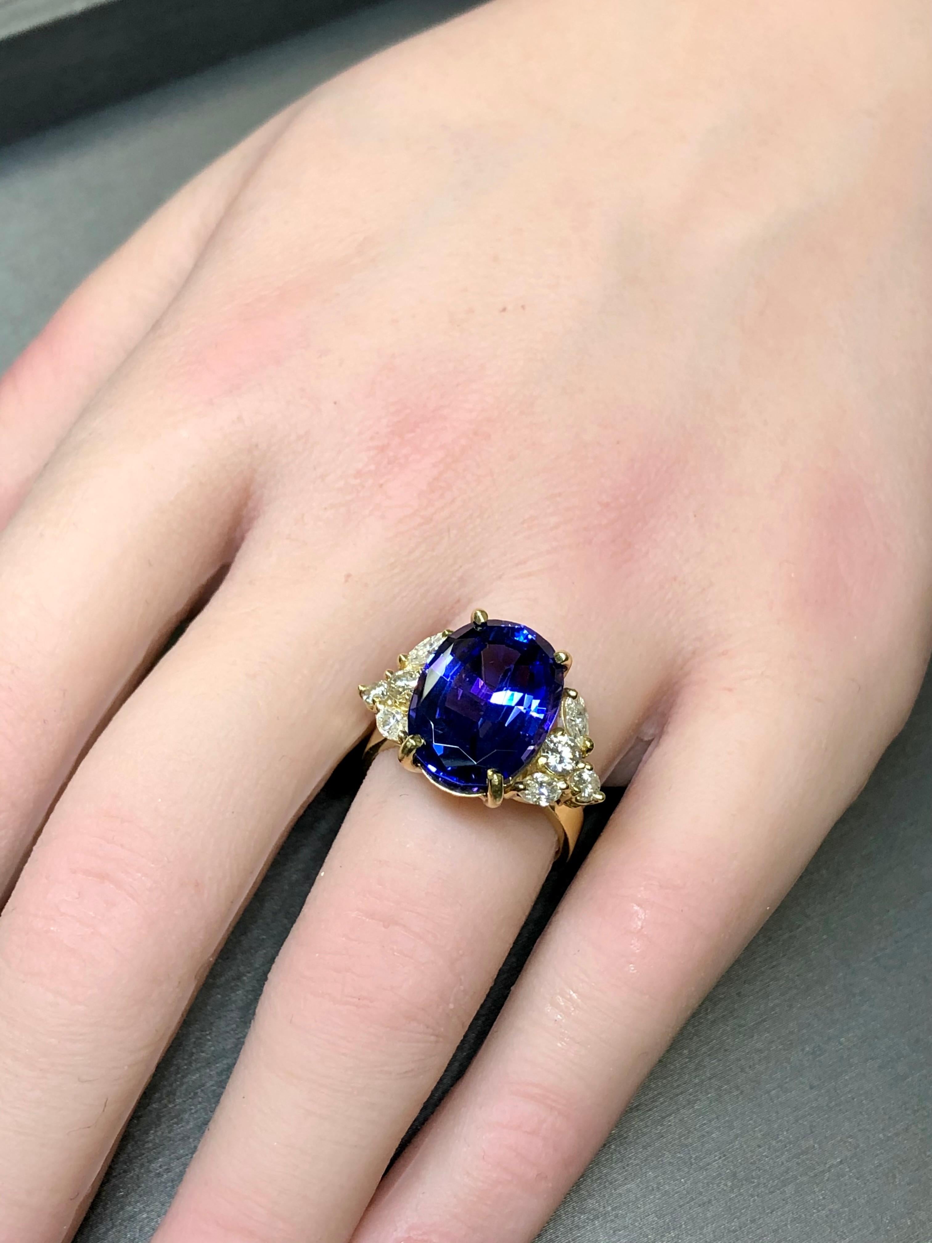 Estate 18K Oval Tanzanite Marquise Diamond Cocktail Ring 8.50cttw Sz 7 For Sale 8