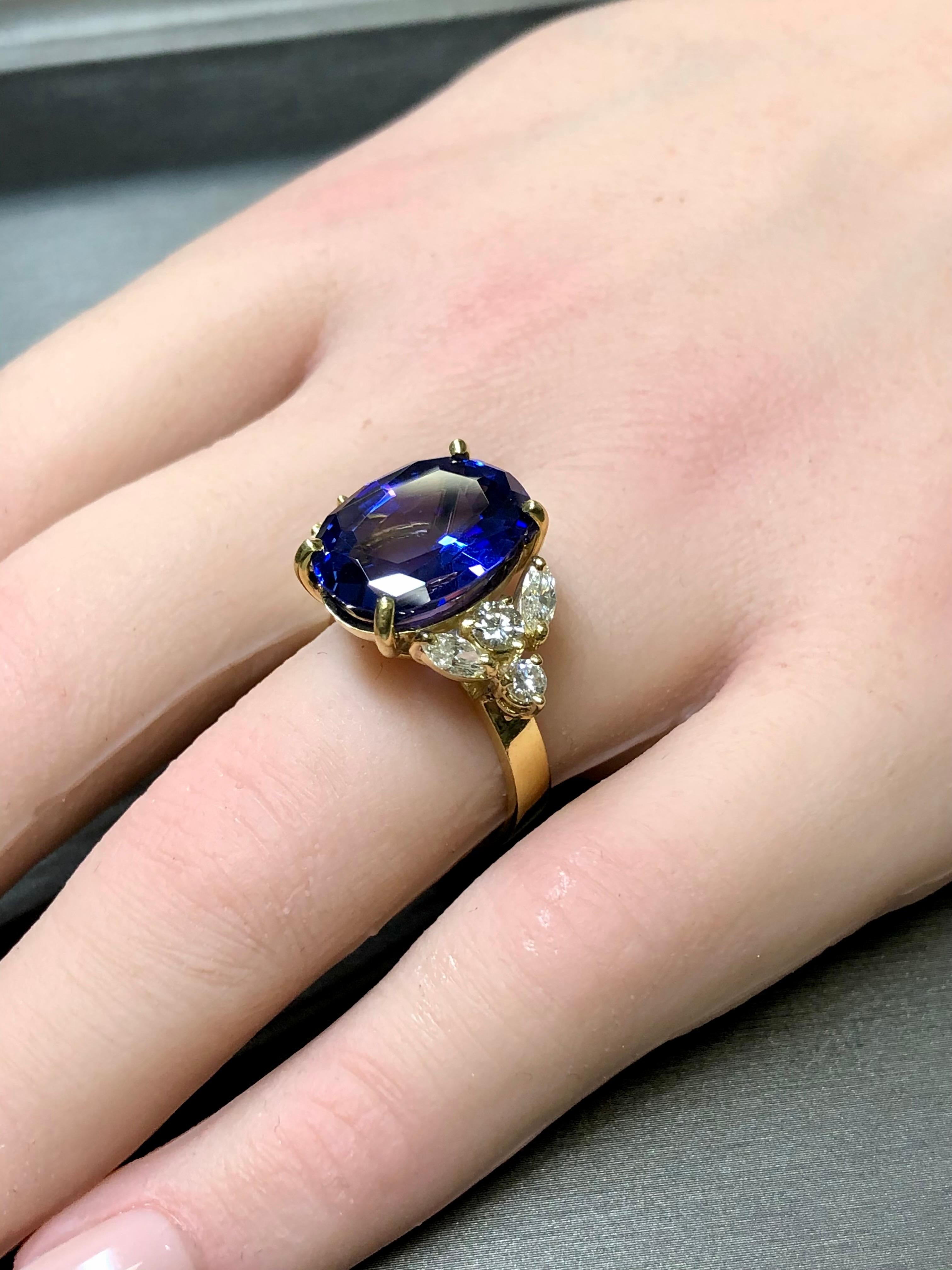 Estate 18K Oval Tanzanite Marquise Diamond Cocktail Ring 8.50cttw Sz 7 For Sale 9