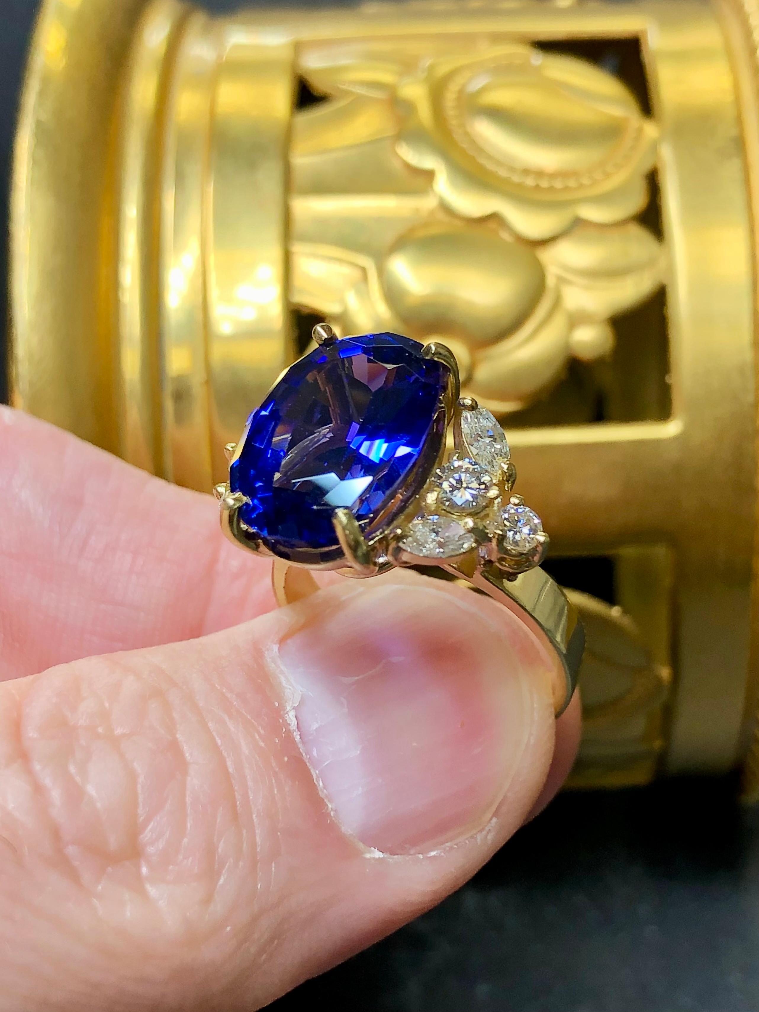 Estate 18K Oval Tanzanite Marquise Diamond Cocktail Ring 8.50cttw Sz 7 For Sale 1