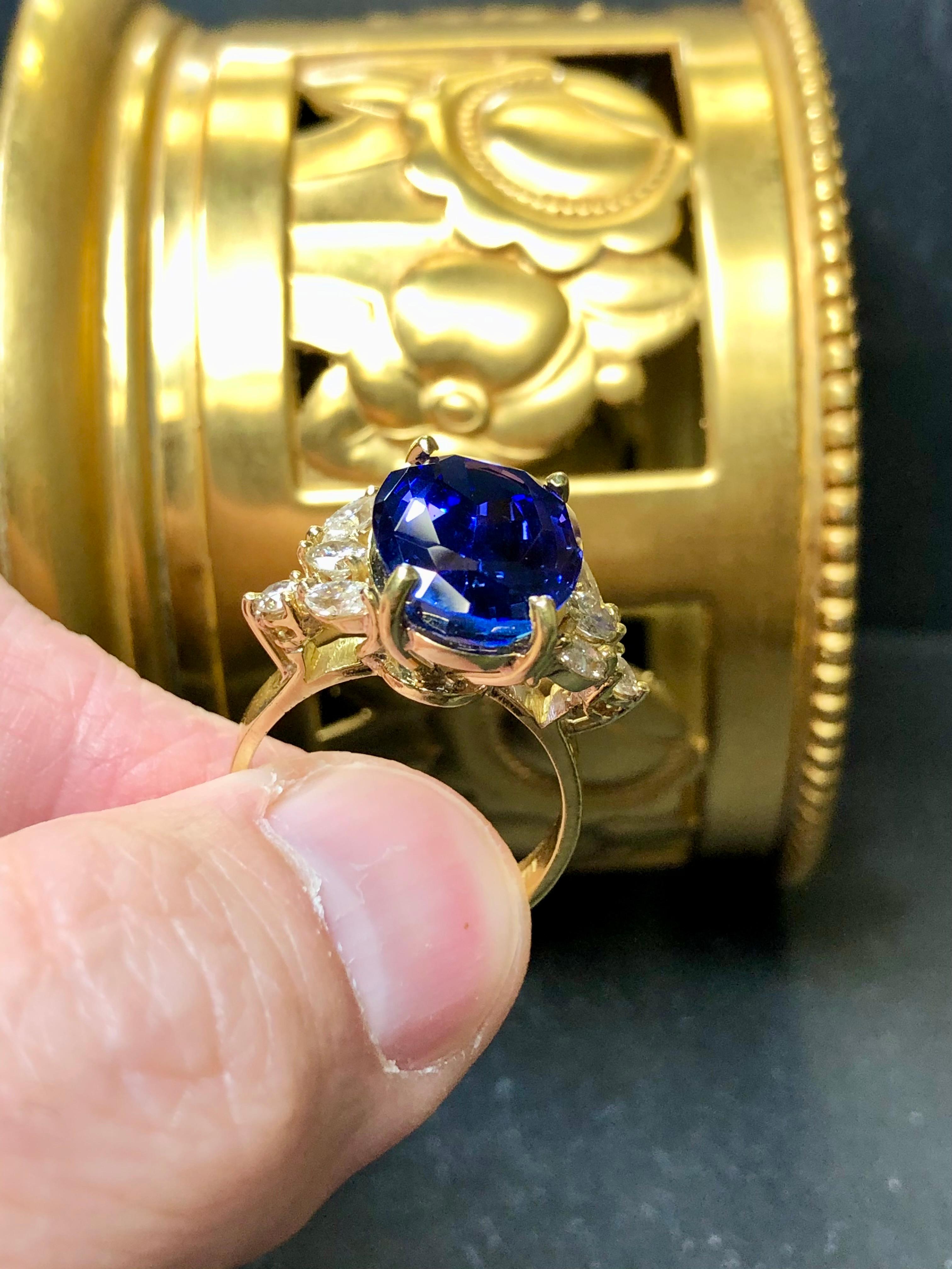 Estate 18K Oval Tanzanite Marquise Diamond Cocktail Ring 8.50cttw Sz 7 For Sale 2