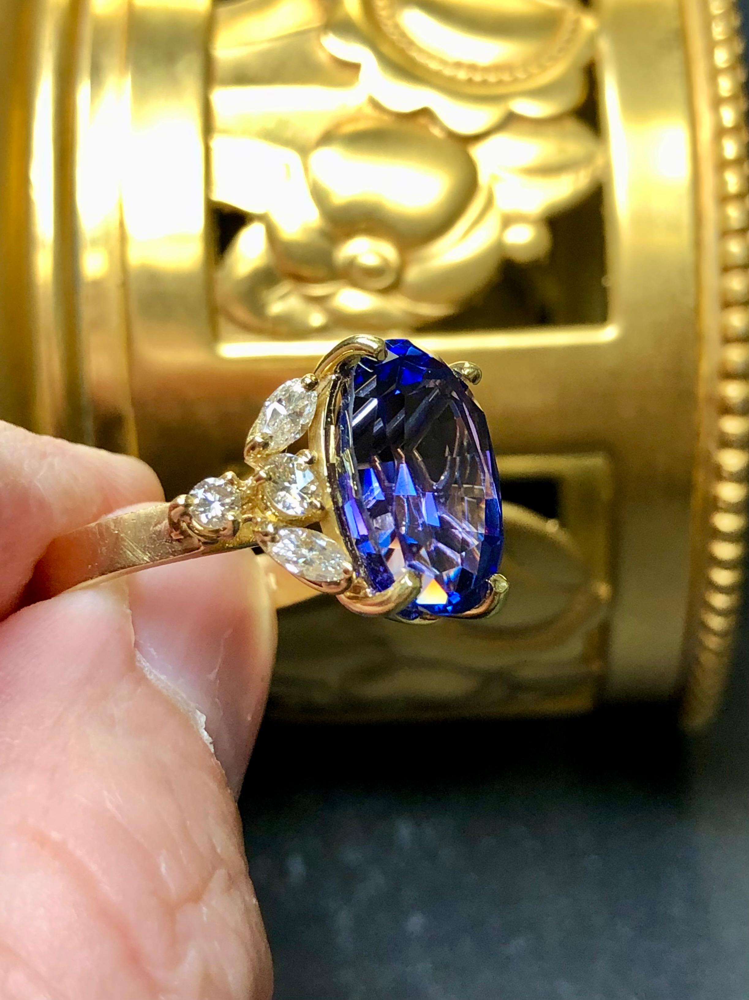 Estate 18K Oval Tanzanite Marquise Diamond Cocktail Ring 8.50cttw Sz 7 For Sale 3