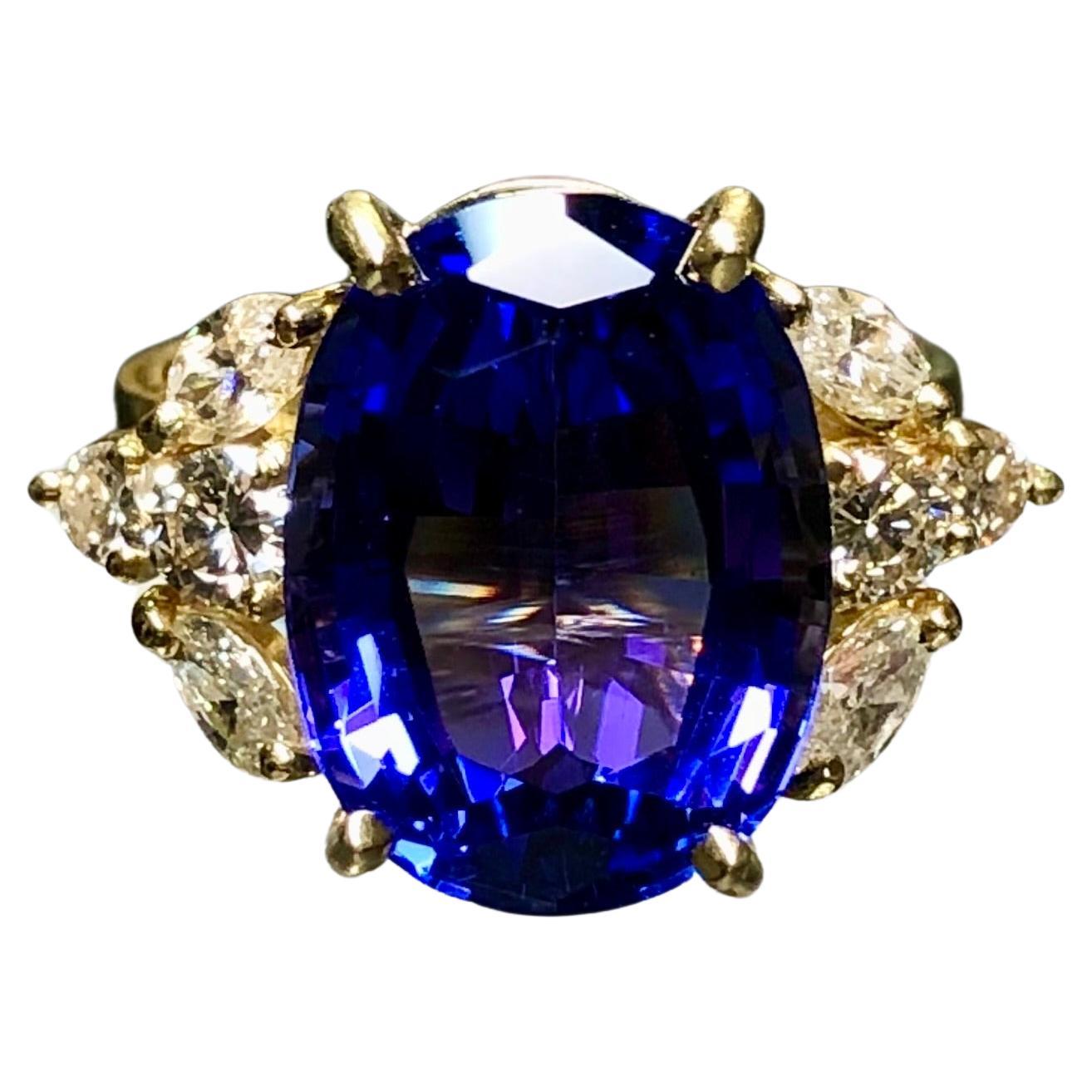 Estate 18K Oval Tanzanite Marquise Diamond Cocktail Ring 8.50cttw Sz 7 For Sale