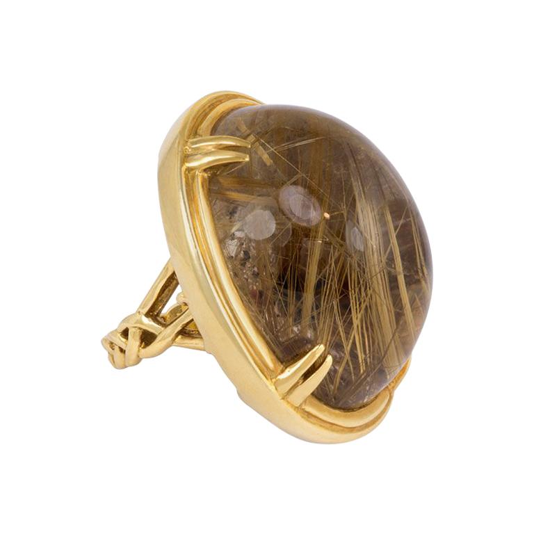 French Estate Oversized Gold and Rutilated Quartz Statement Ring