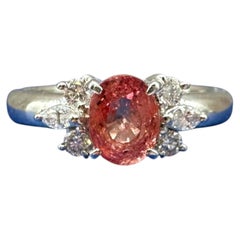Estate Padparadscha Sapphire Ring in Platinum 1.12ct Sapphire 0.21ctw Diamond