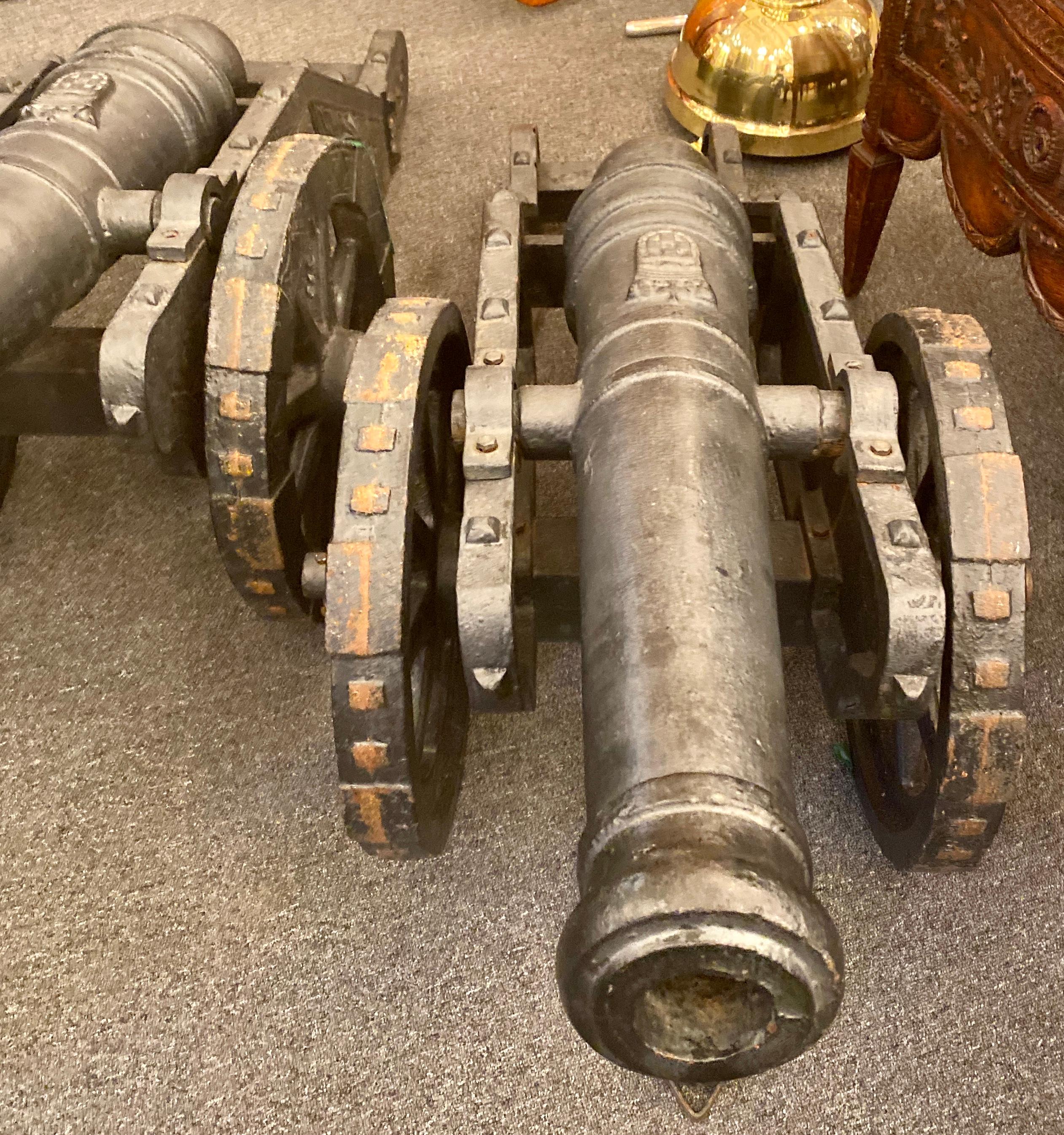 Estate Pair of Cast Iron Reproduction 19th Century American Cannons and Caissons In Good Condition In New Orleans, LA