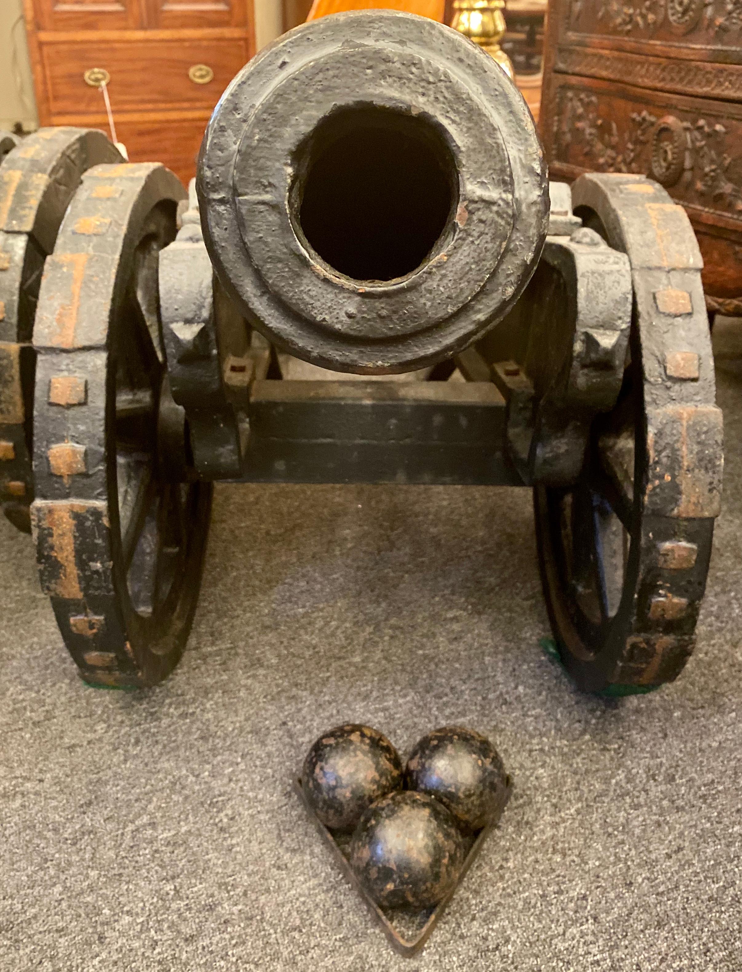 20th Century Estate Pair of Cast Iron Reproduction 19th Century American Cannons and Caissons
