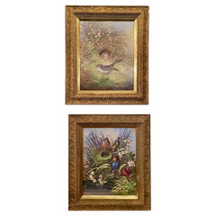 Estate Pair of Framed Bird Paintings auf Porzellan, CIRCA 1930's-1950's.