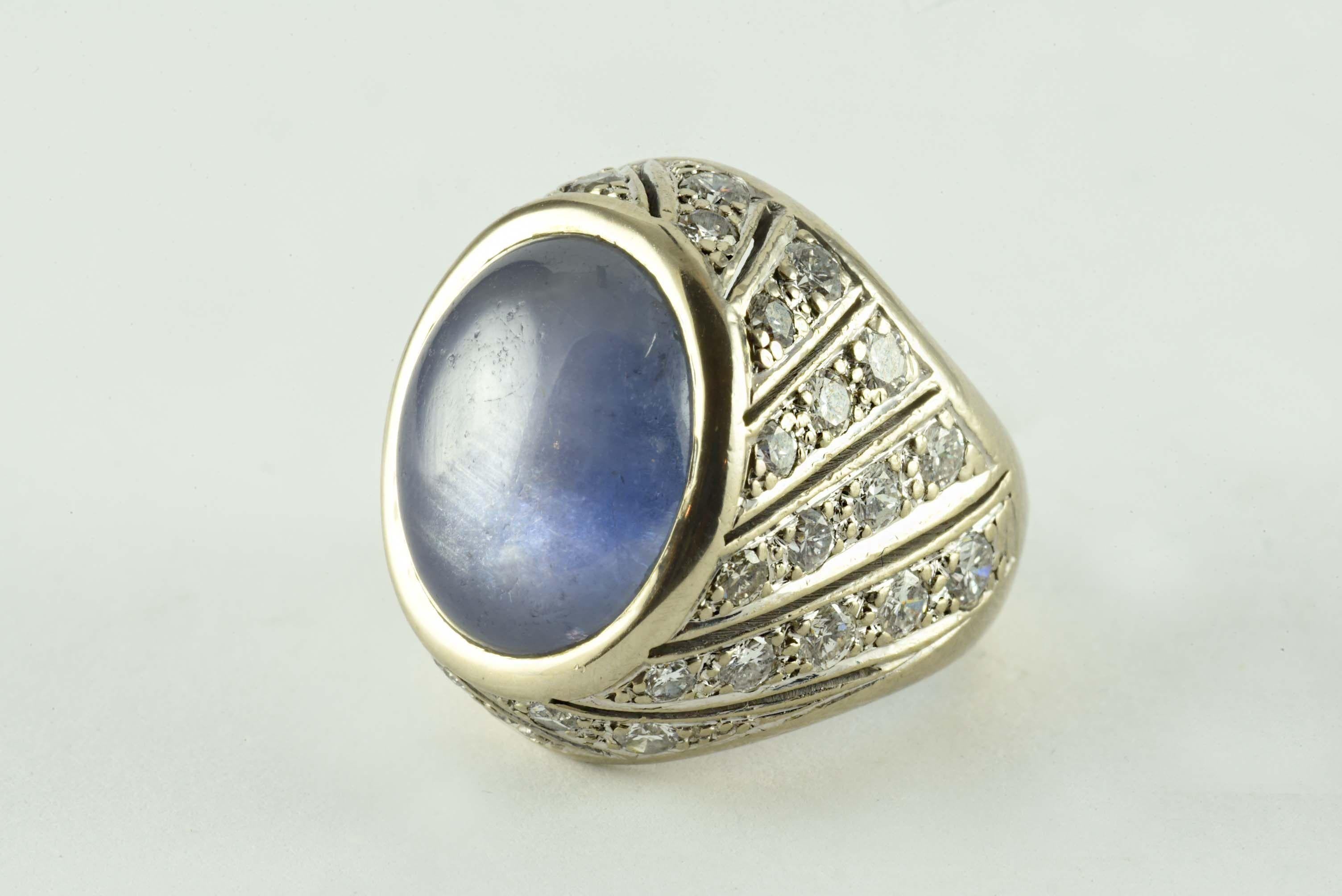 Contemporary Estate Pale Blue Star Sapphire and Diamond Cocktail Ring For Sale