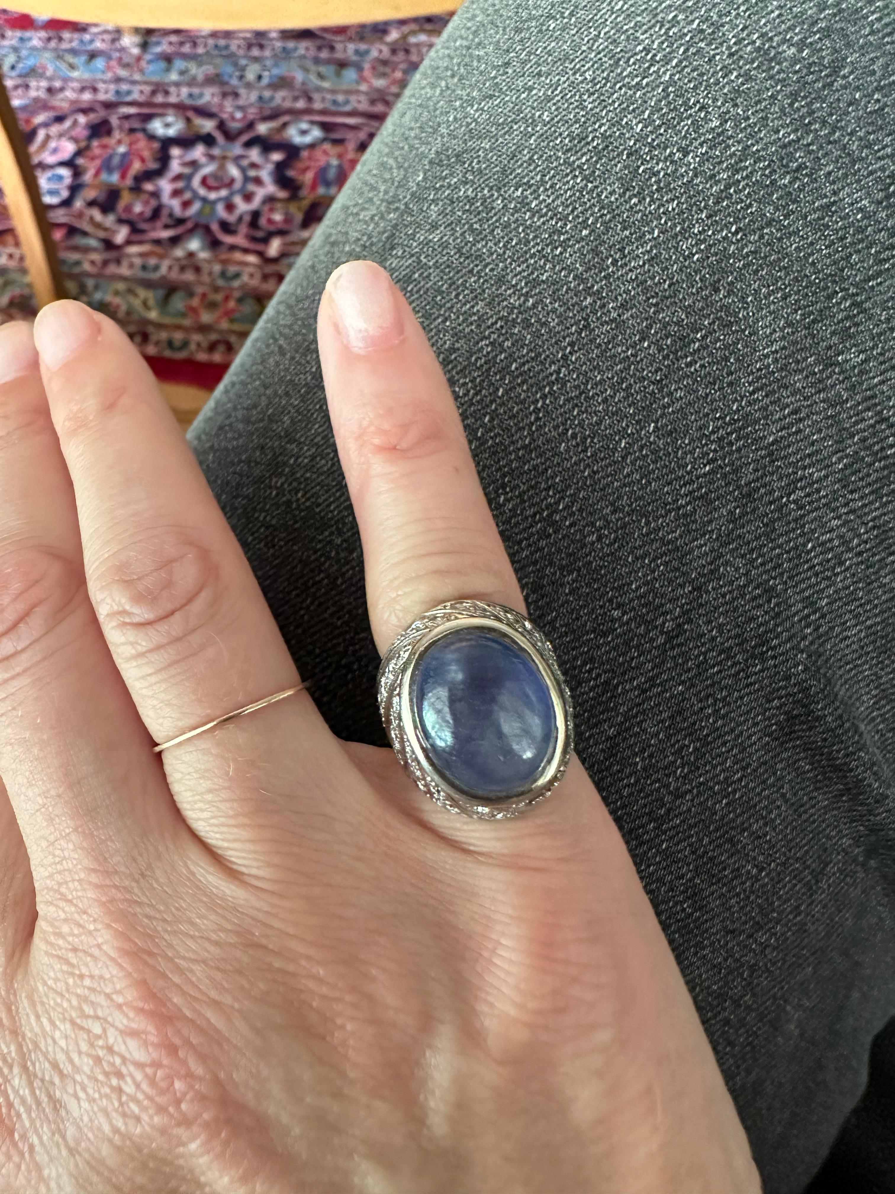 Cabochon Estate Pale Blue Star Sapphire and Diamond Cocktail Ring For Sale