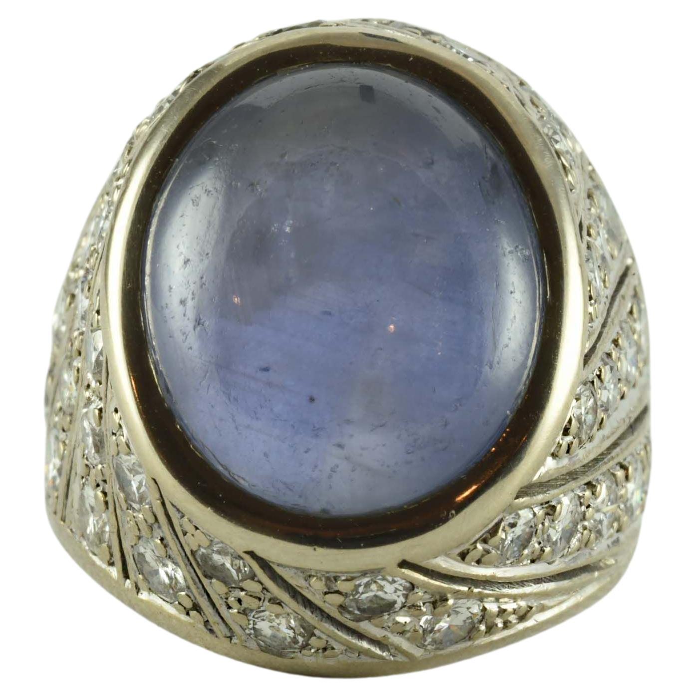 Estate Pale Blue Star Sapphire and Diamond Cocktail Ring For Sale