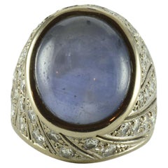Estate Pale Blue Star Sapphire and Diamond Cocktail Ring