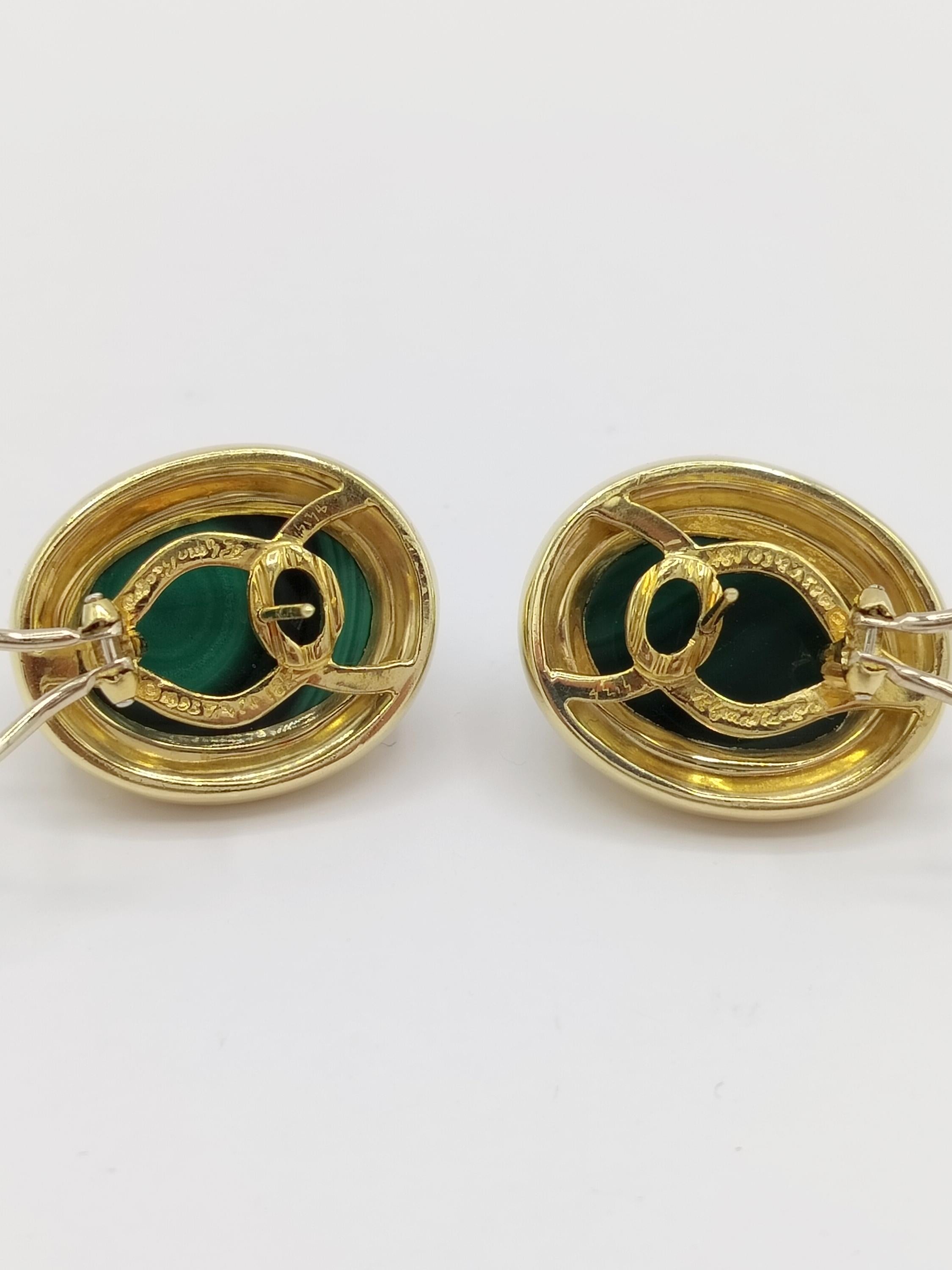 Estate Paloma Picasso for Tiffany & Co Malachite Cabochon Earrings in 18K Gold For Sale 1