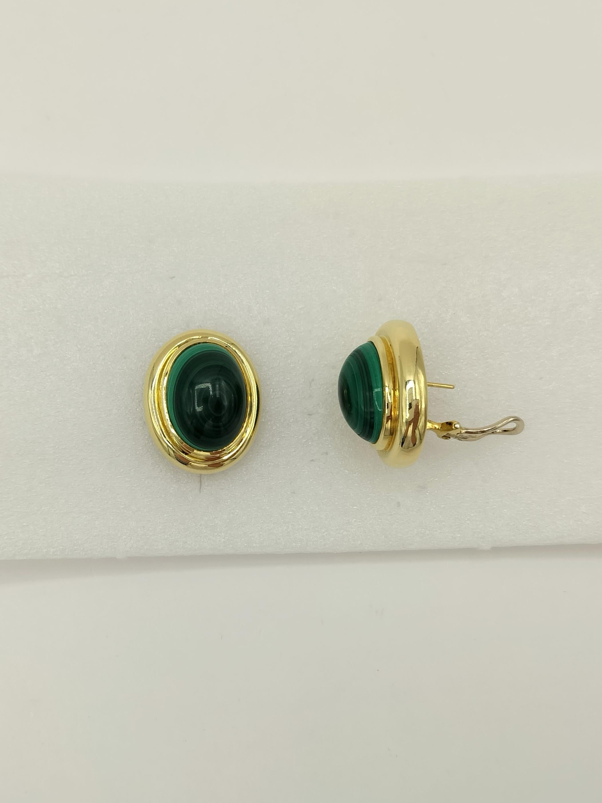Estate Paloma Picasso for Tiffany & Co Malachite Cabochon Earrings in 18K Gold For Sale 2