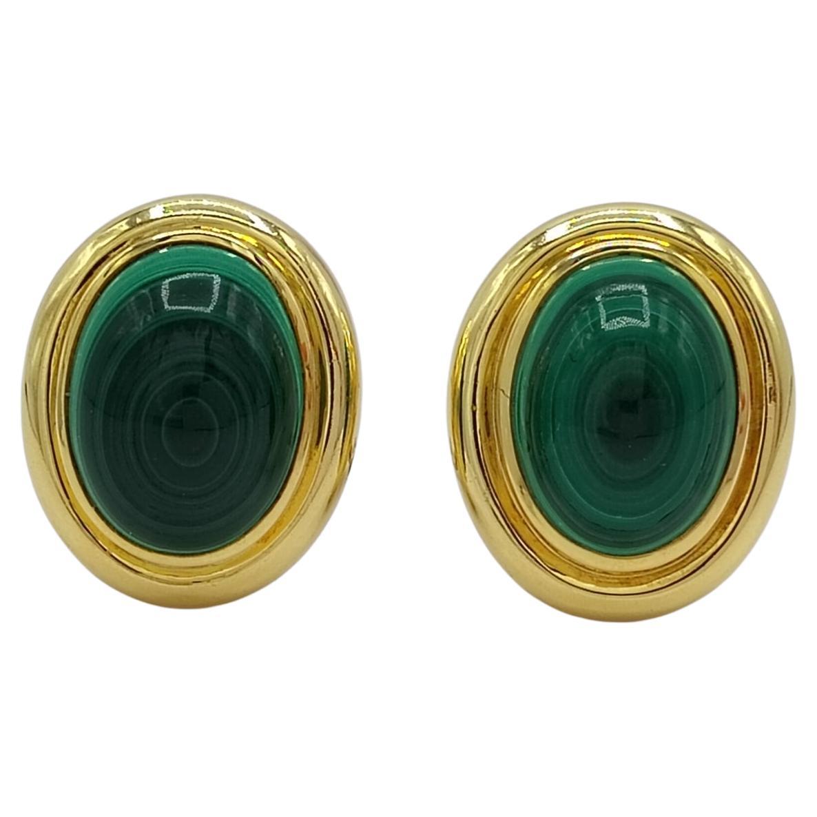 Estate Paloma Picasso for Tiffany & Co Malachite Cabochon Earrings in 18K Gold For Sale