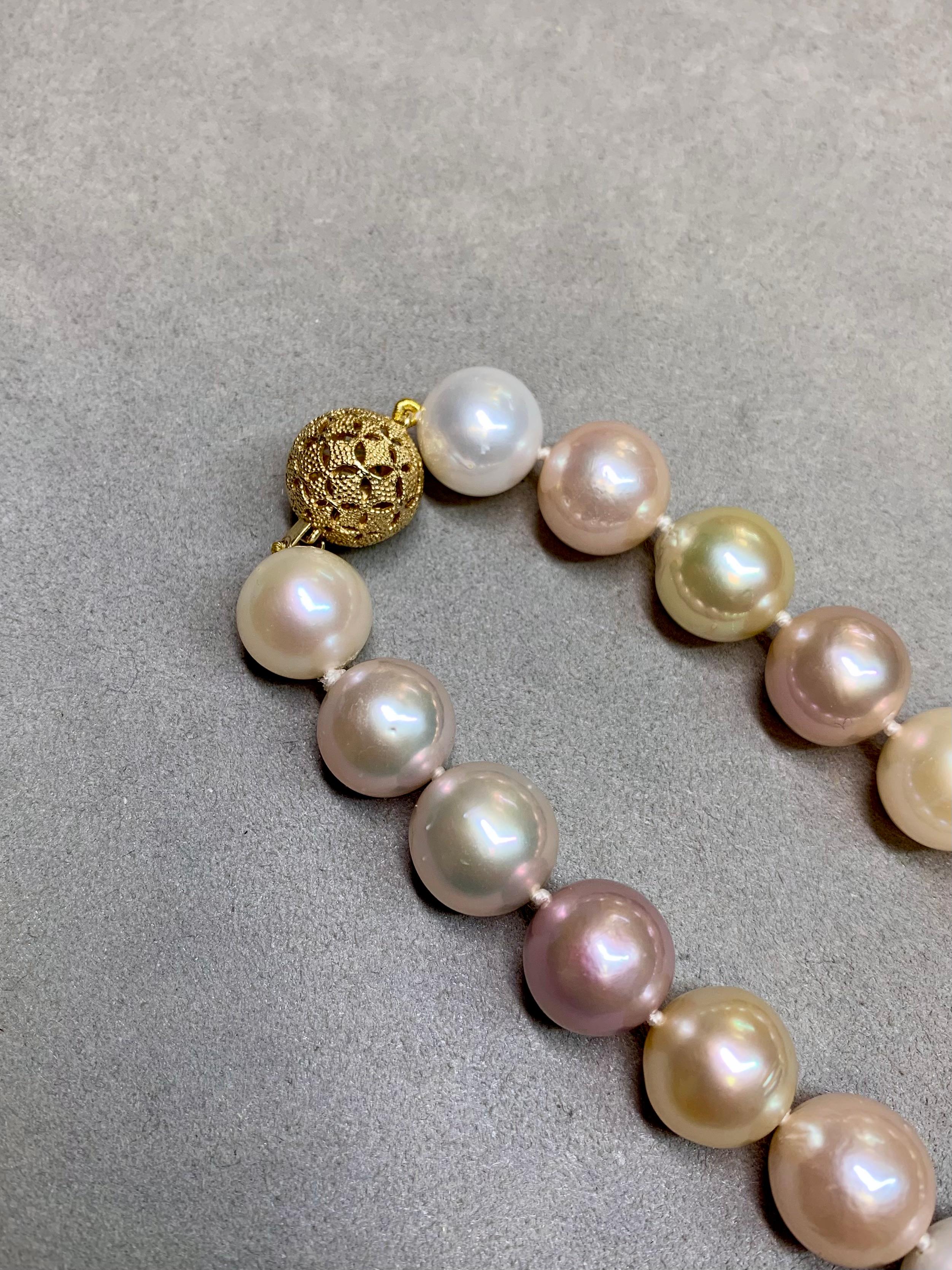 Uncut Estate Pastel Multicolored South Sea Pearl Strand Necklace 14K  12.50mm - 15mm For Sale