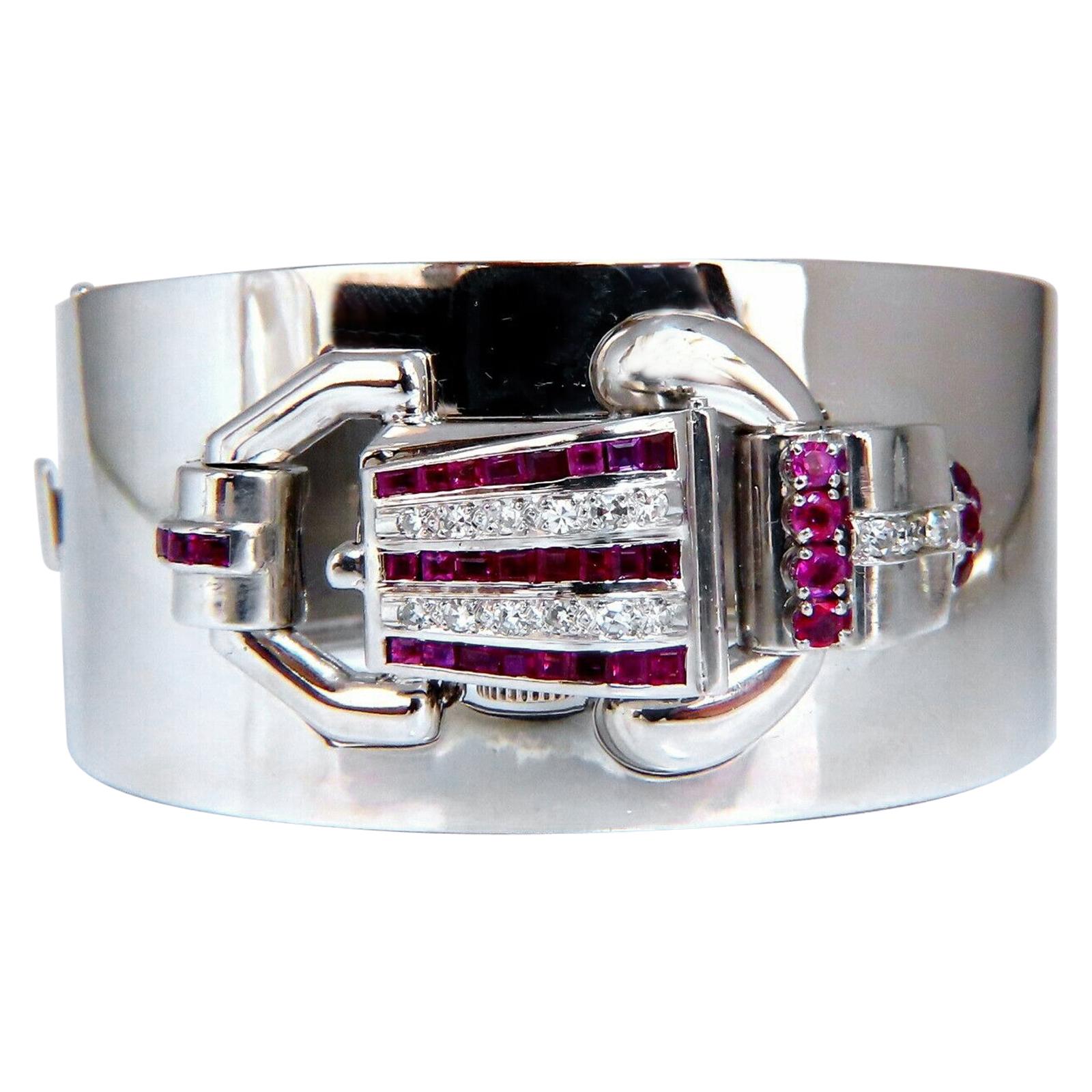 Estate Paul DitiSheim Natural Ruby Diamonds Bangle Watch Bracelet 14 Karat