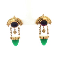 Estate Paula Crevoshay Amethyst & Chrysopras Ohrringe 18K Gelbgold