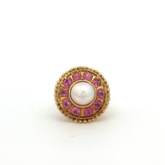 Estate Paula Crevoshay Mabe Pearl & Pink Tourmaline Ring 18K Yellow Gold