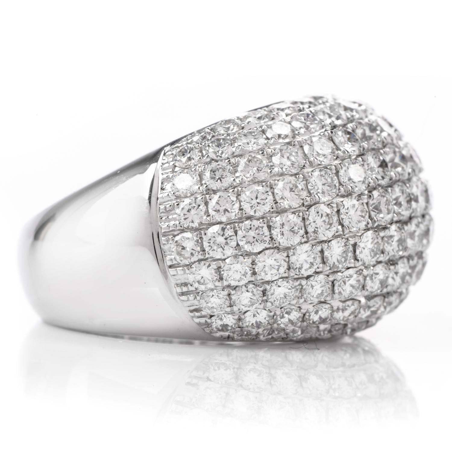 Modern Estate Pave Diamond 18 Karat Dome Bombe Cocktail Ring