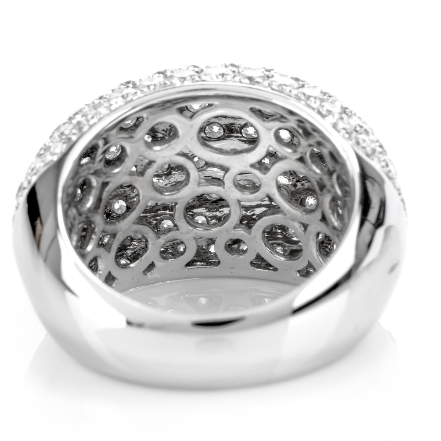 Round Cut Estate Pave Diamond 18 Karat Dome Bombe Cocktail Ring