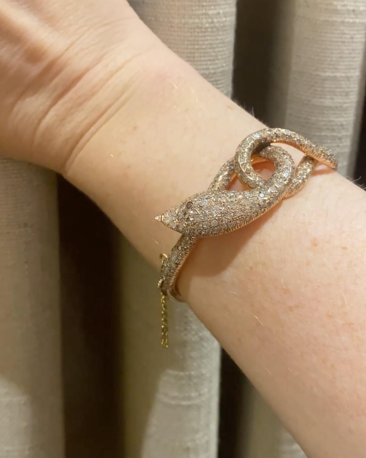 Women's or Men's Estate Pavé Diamond and Rose Gold Coiled Snake Bangle Bracelet For Sale
