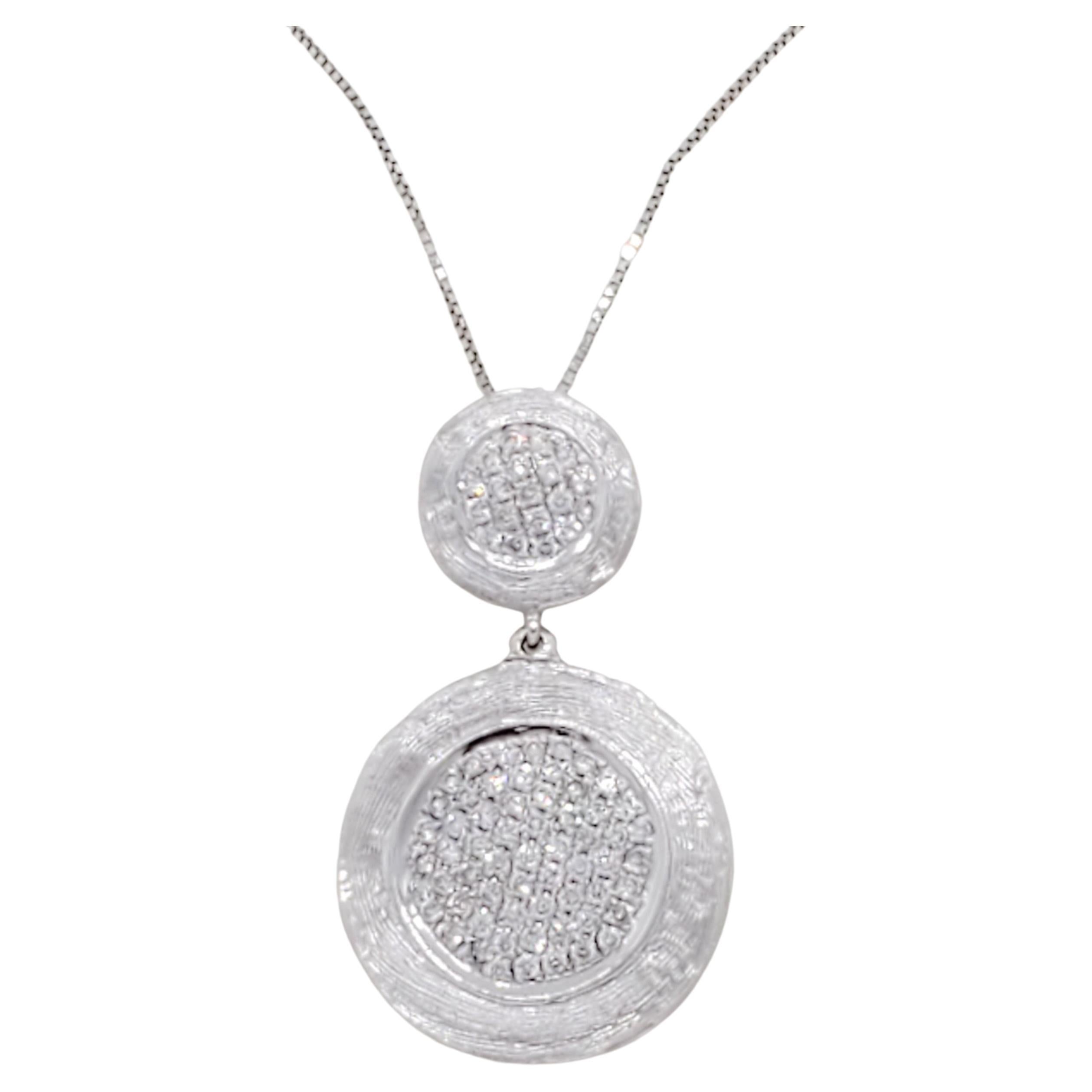 14K Diamond Pave Disc Circle Pendant Necklace White Gold at 1stDibs