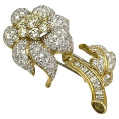 Vintage Estate Pave Diamond Flower Brooch / Pin in 18k Yellow Gold