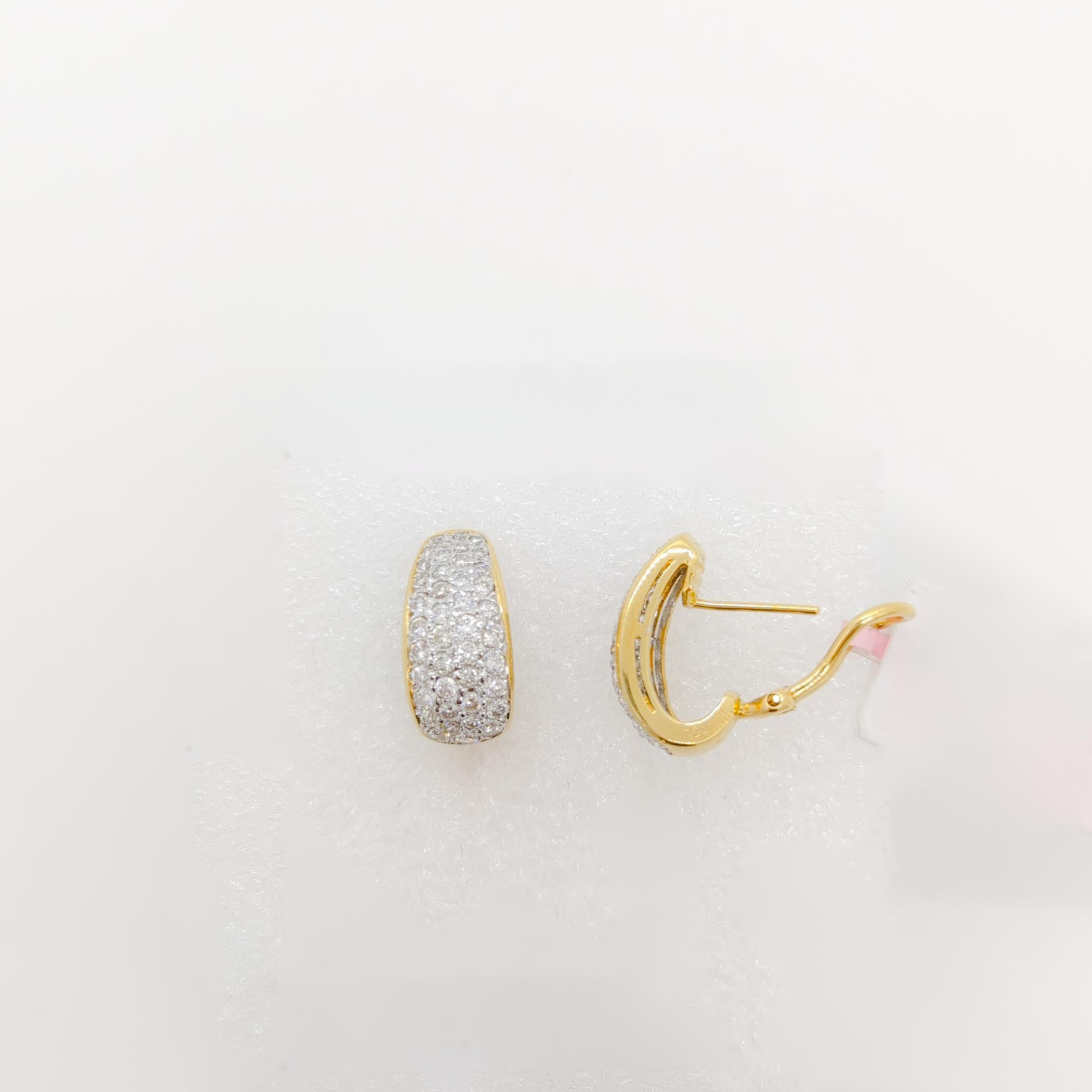 Pave Diamond Semi Hoops in 18k Gold For Sale 1