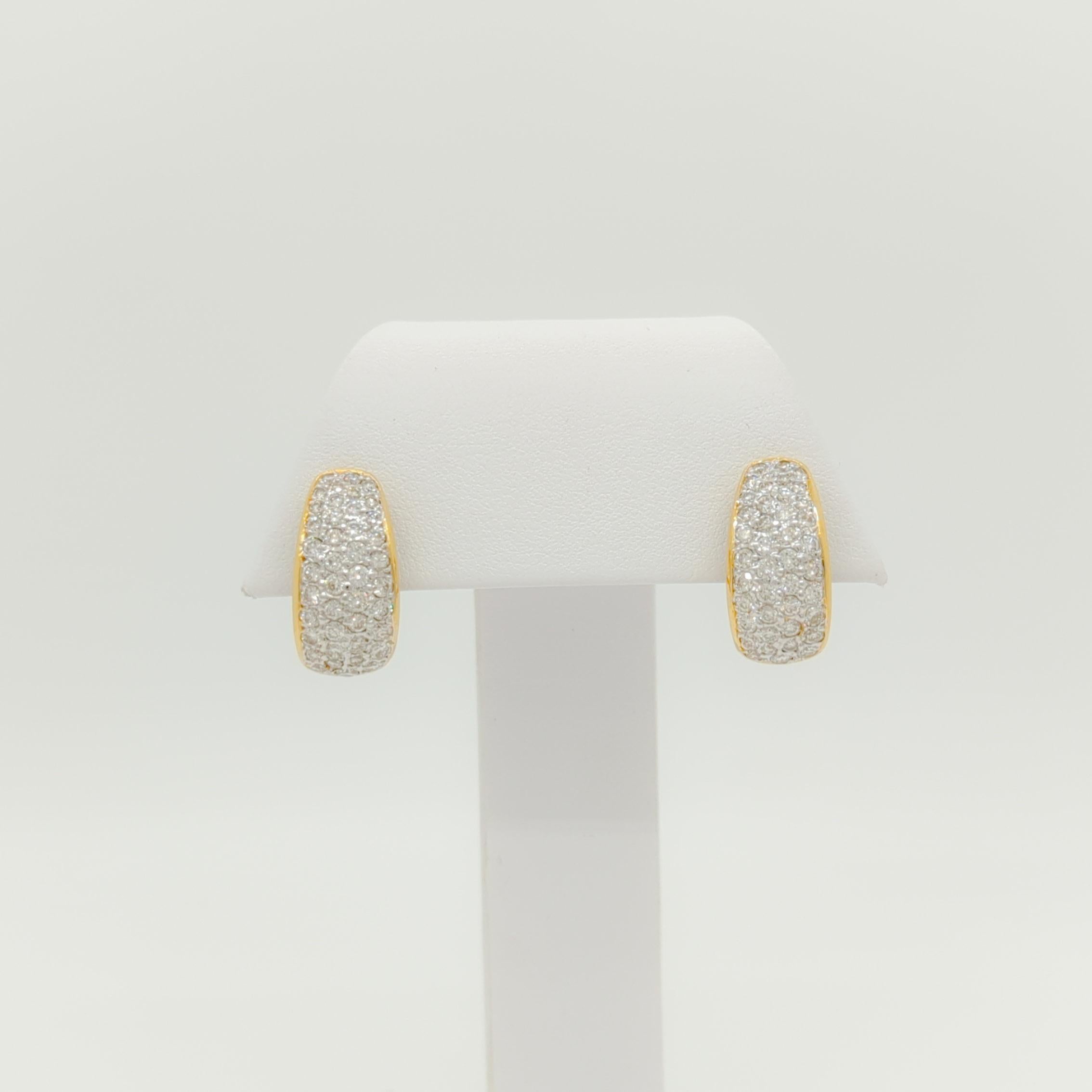 Pave Diamond Semi Hoops in 18k Gold For Sale 3