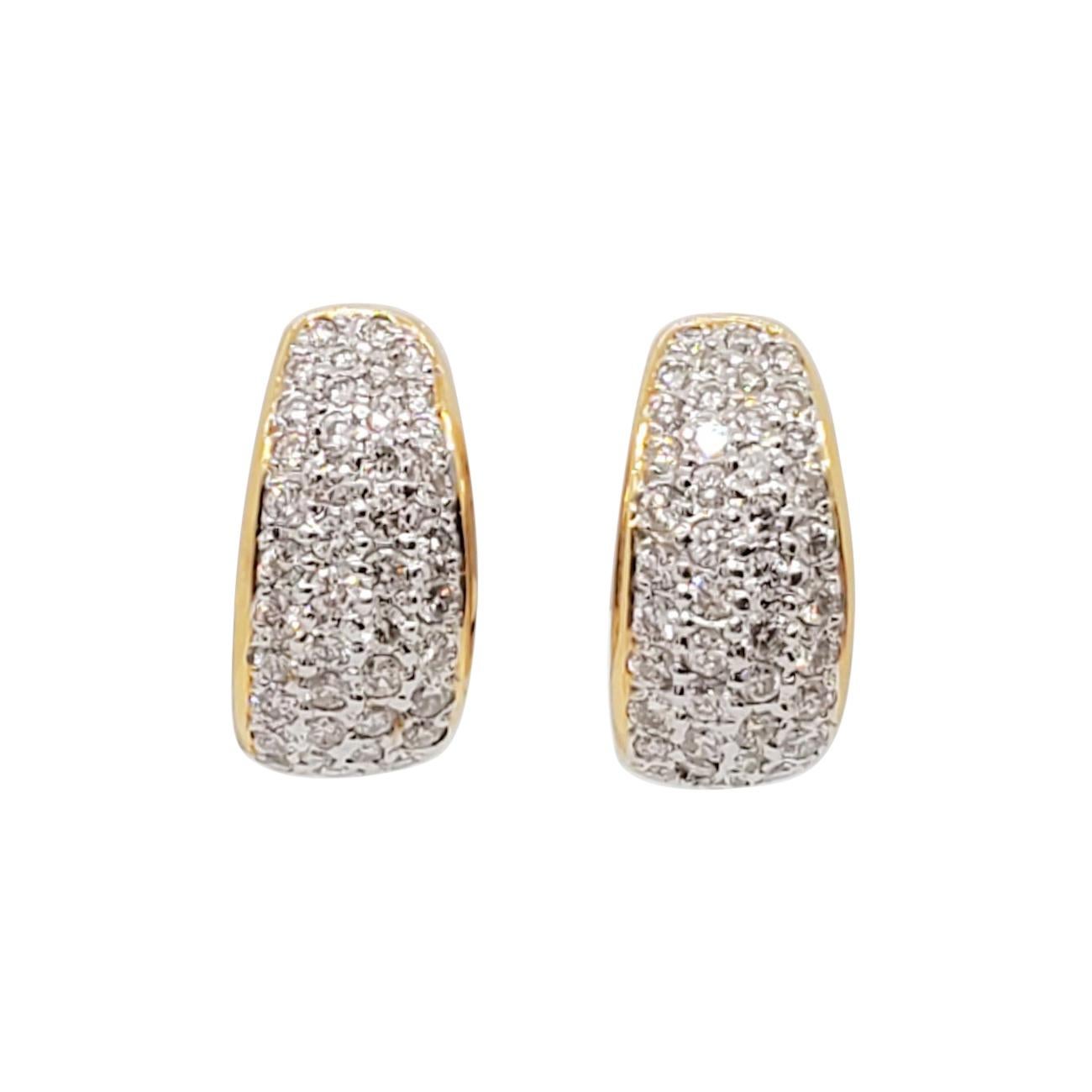 Pave Diamond Semi Hoops in 18k Gold For Sale