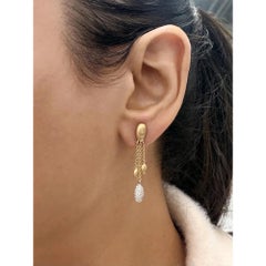 Estate Pave Diamond Three Gold Tassel Drop Earrings 18K Yellow and White Gold