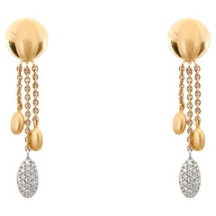 Estate Pave Diamond Three Gold Tassel Drop Earrings 18K Yellow and White Gold