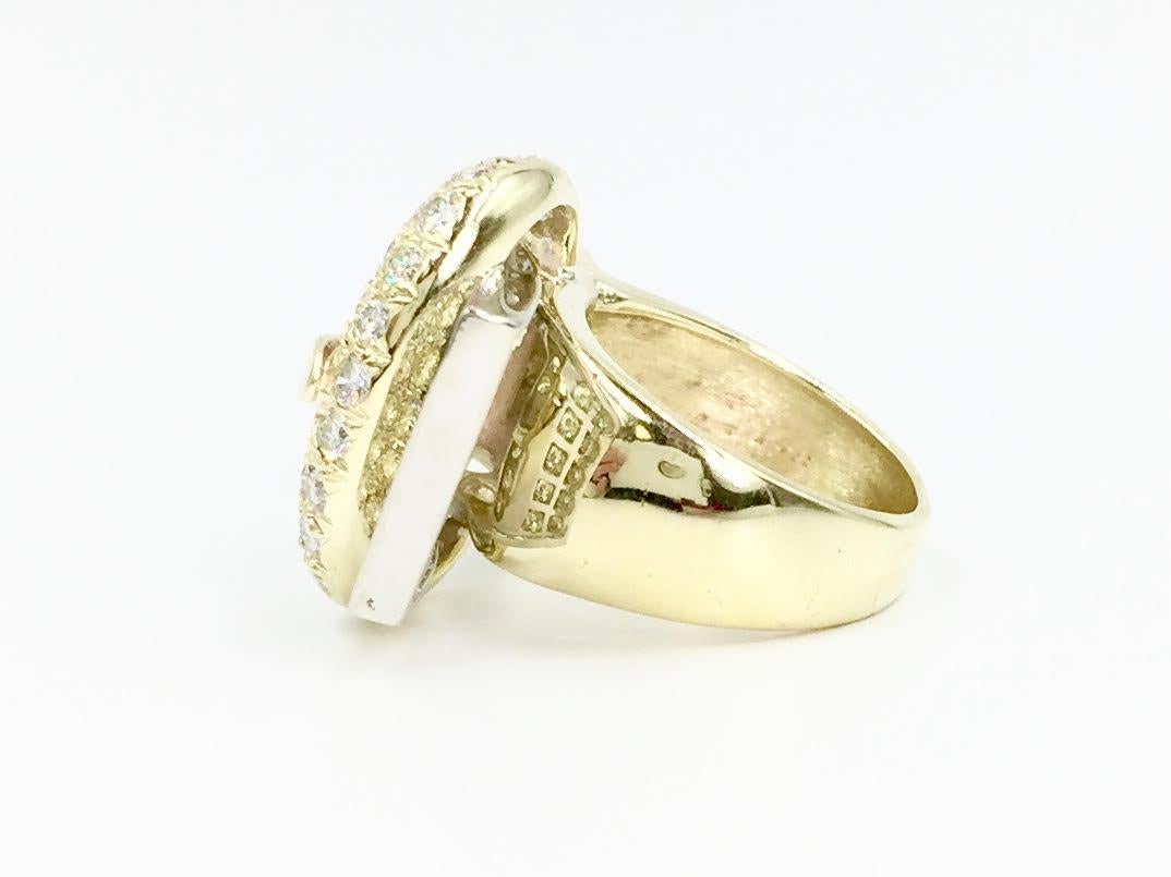 Estate Pavé Diamond Two-Tone Gold Buckle Ring In Good Condition In Pikesville, MD