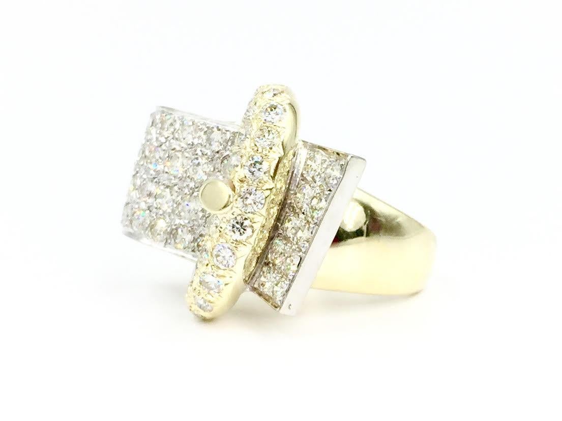Women's Estate Pavé Diamond Two-Tone Gold Buckle Ring