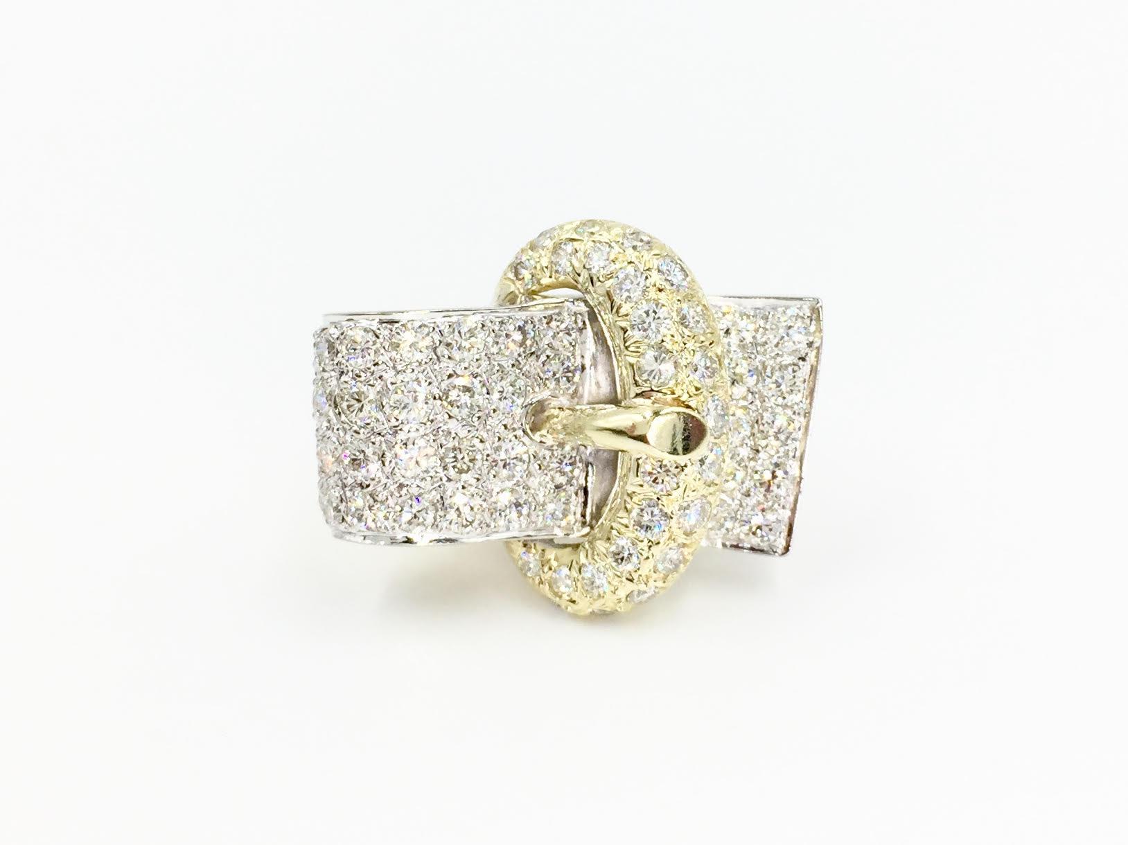 Estate Pavé Diamond Two-Tone Gold Buckle Ring 1
