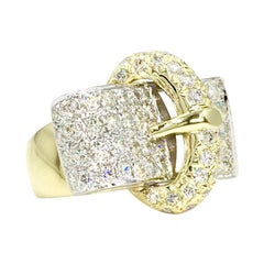 Estate Pavé Diamond Two-Tone Gold Buckle Ring