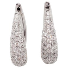 Estate Pave White Diamond Hoops in 14 Karat White Gold