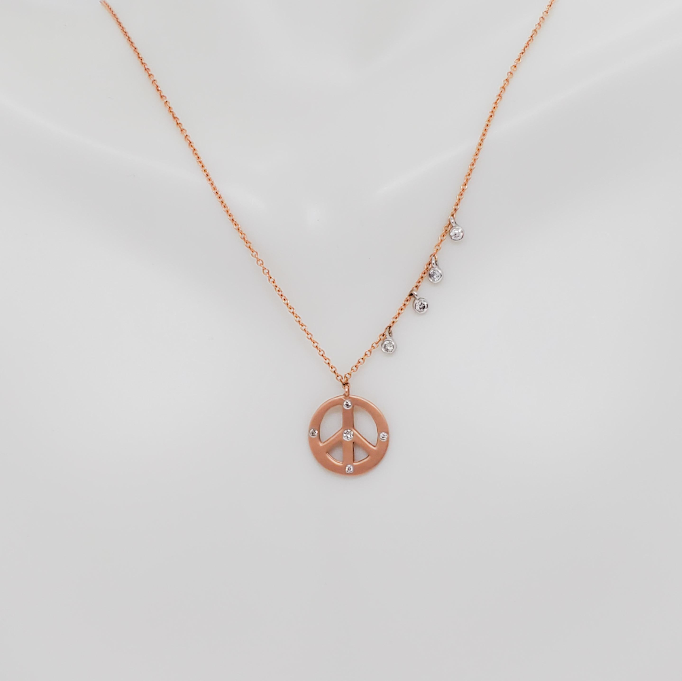 Women's or Men's Estate Peace Sign Diamond Pendant Necklace in 14k Rose and White Gold