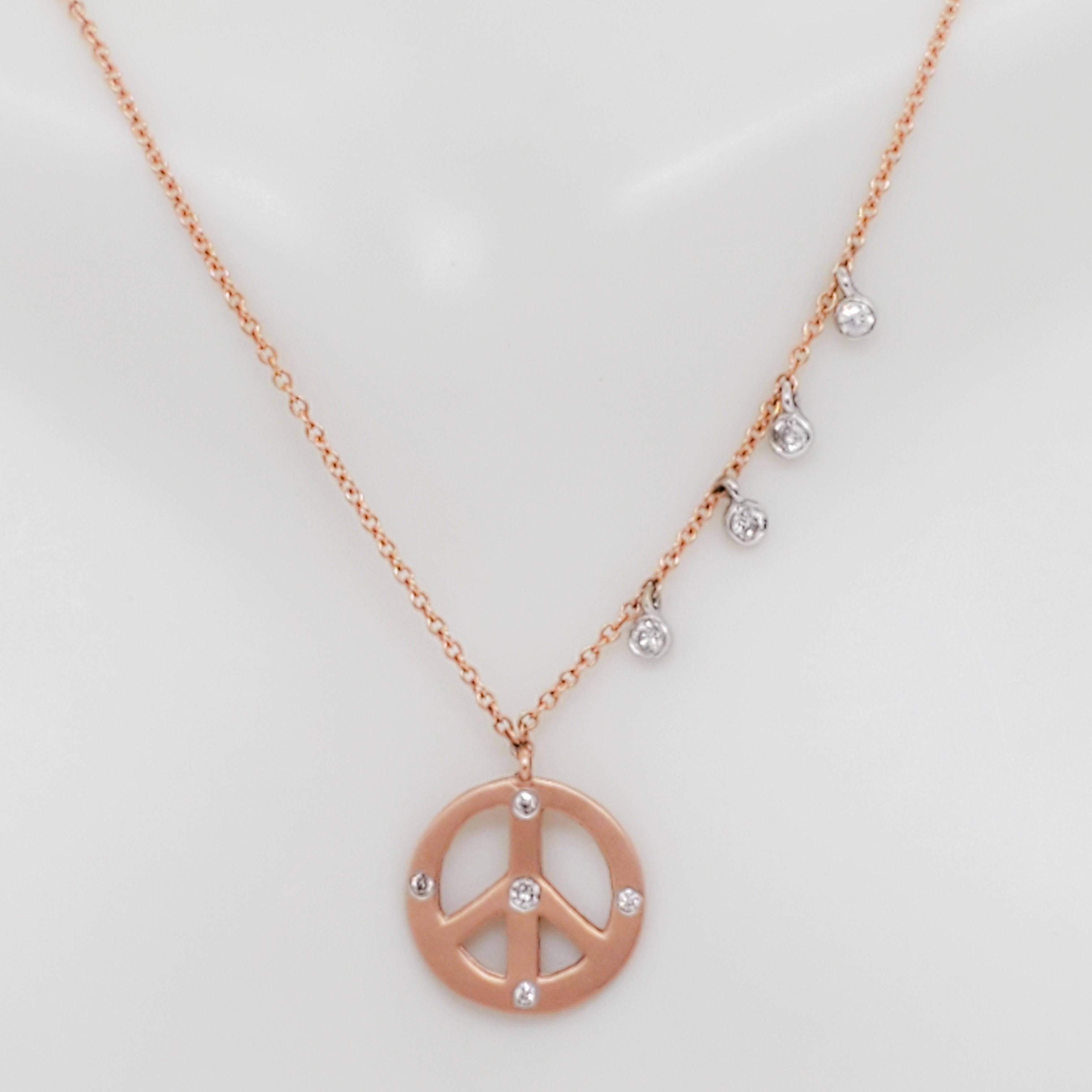 Estate Peace Sign Diamond Pendant Necklace in 14k Rose and White Gold 1
