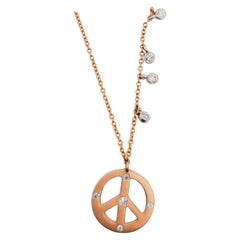 Estate Peace Sign Diamond Pendant Necklace in 14k Rose and White Gold