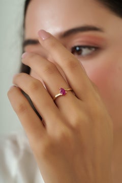 Estate Pear-Shaped Natural Ruby Solitaire Ring in 14K Yellow Gold Everyday Wear