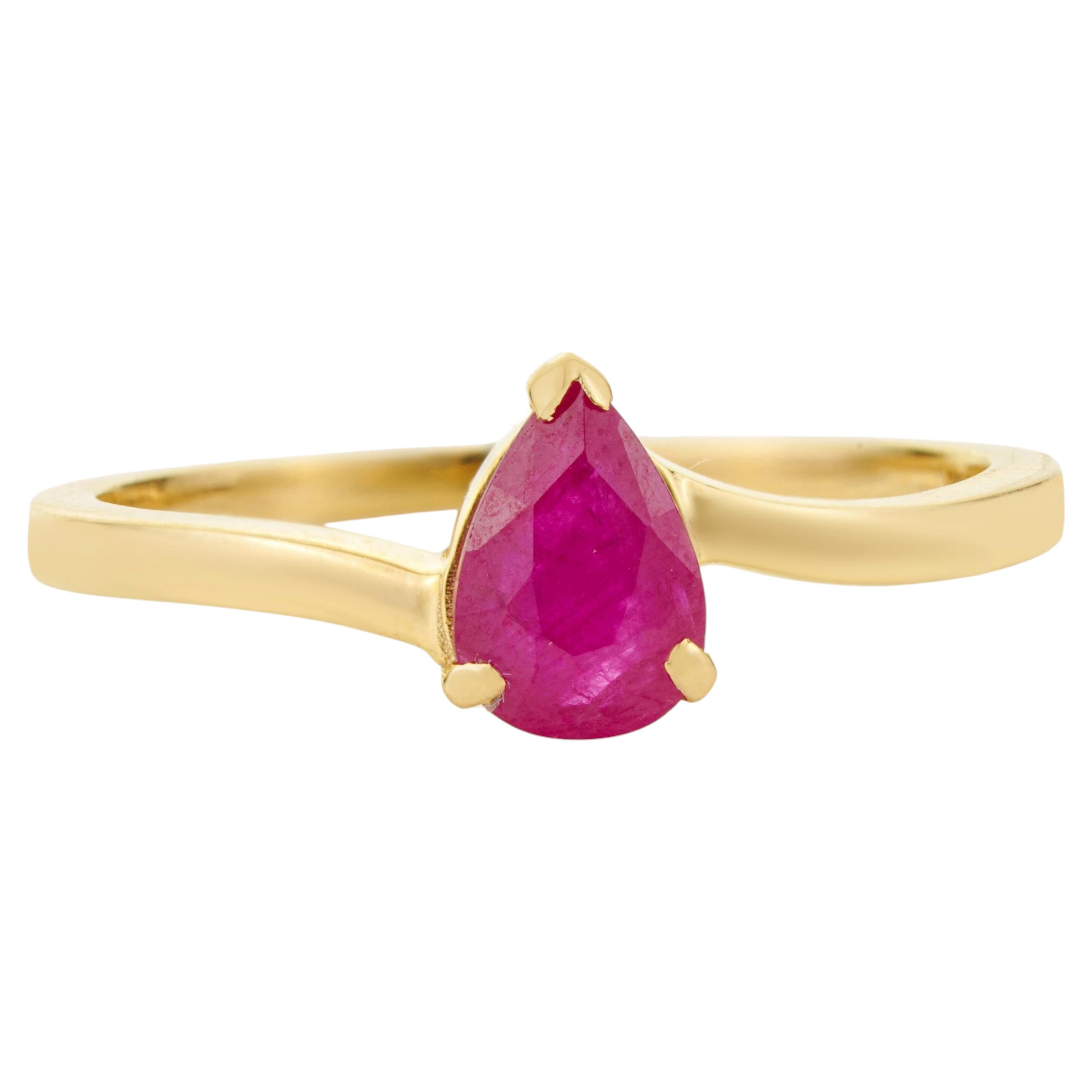 Estate Pear-Shaped Natural Ruby Solitaire Ring in 14K Yellow Gold Everyday Wear