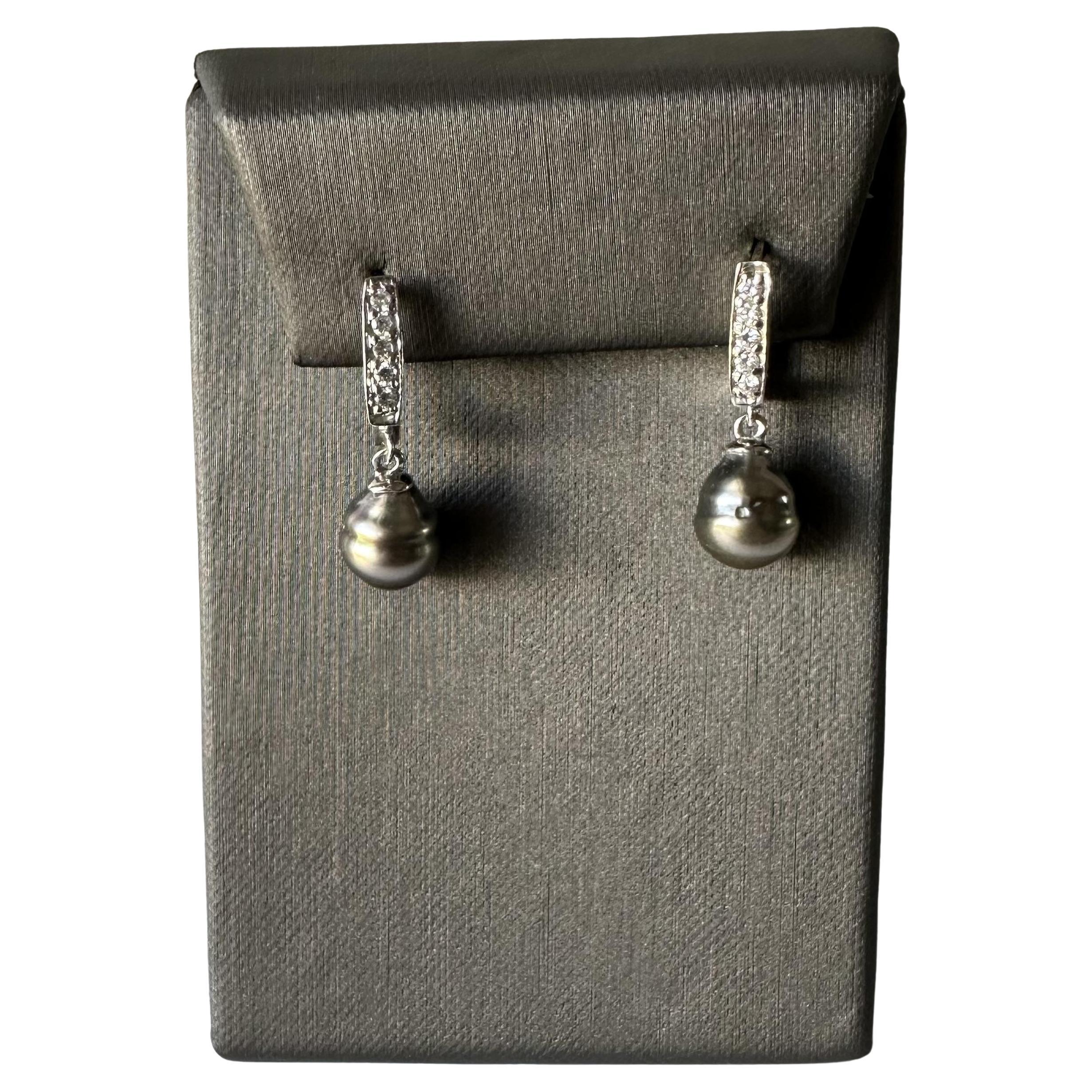 Estate Pearl and Diamond Drop Earrings in 14kt White Gold, Pre-Loved