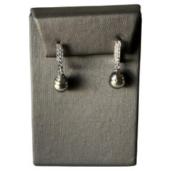 Estate Pearl and Diamond Drop Earrings in 14kt White Gold, Pre-Loved